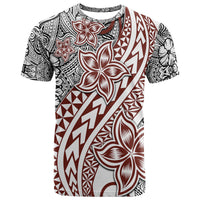 Polynesian tattoo T-shirt with floral tribal patterns in white, black, and red