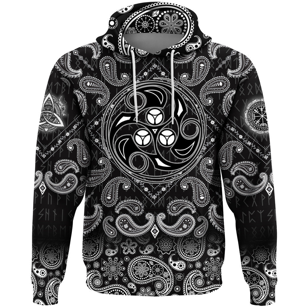 Viking Hoodie Triple Horn Of Odin New with Bandana Paisley Style RLT12 - Wonder Print Shop