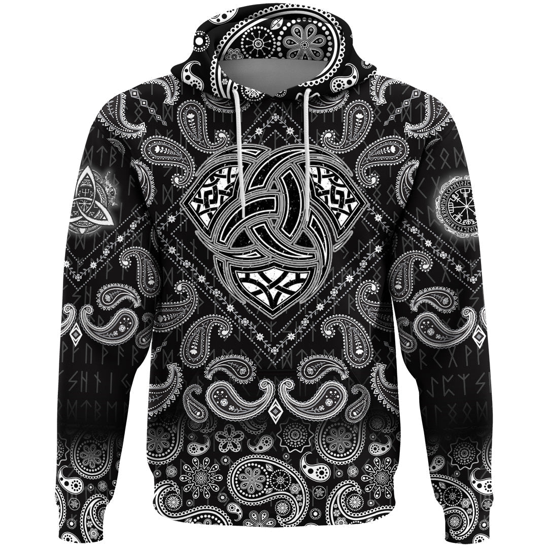 Viking Hoodie Triple Horn Of Odin with Bandana Paisley Style RLT12 - Wonder Print Shop