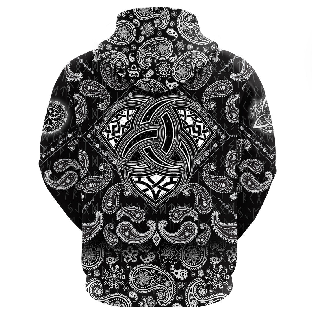 Viking Hoodie Triple Horn Of Odin with Bandana Paisley Style RLT12 - Wonder Print Shop