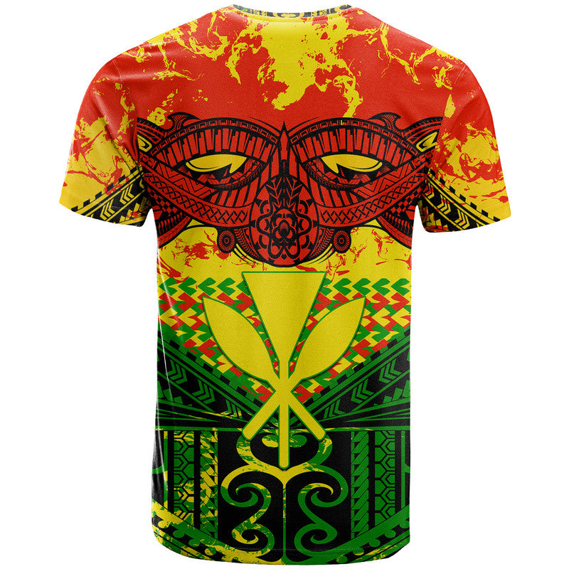 Tribal T-shirt with red/yellow/green back print and central leaf symbol