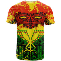 Tribal T-shirt with red/yellow/green back print and central leaf symbol