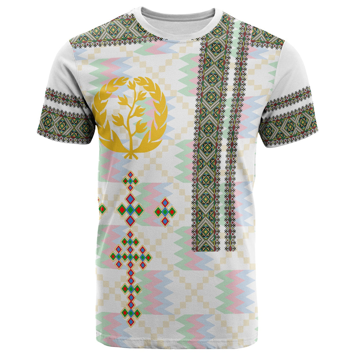 Eritrea Tilet Pattern T Shirt Eritrean Cross White - Wonder Print Shop