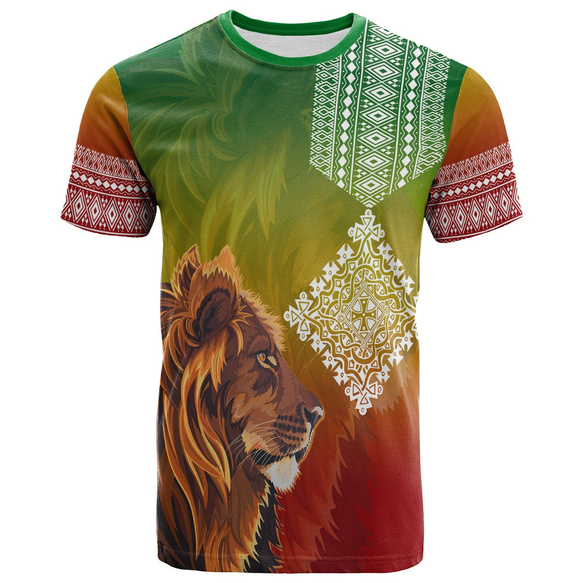 Custom Ethiopia Lion Of Judah T Shirt Ethiopia Flag Gradient - Wonder Print Shop