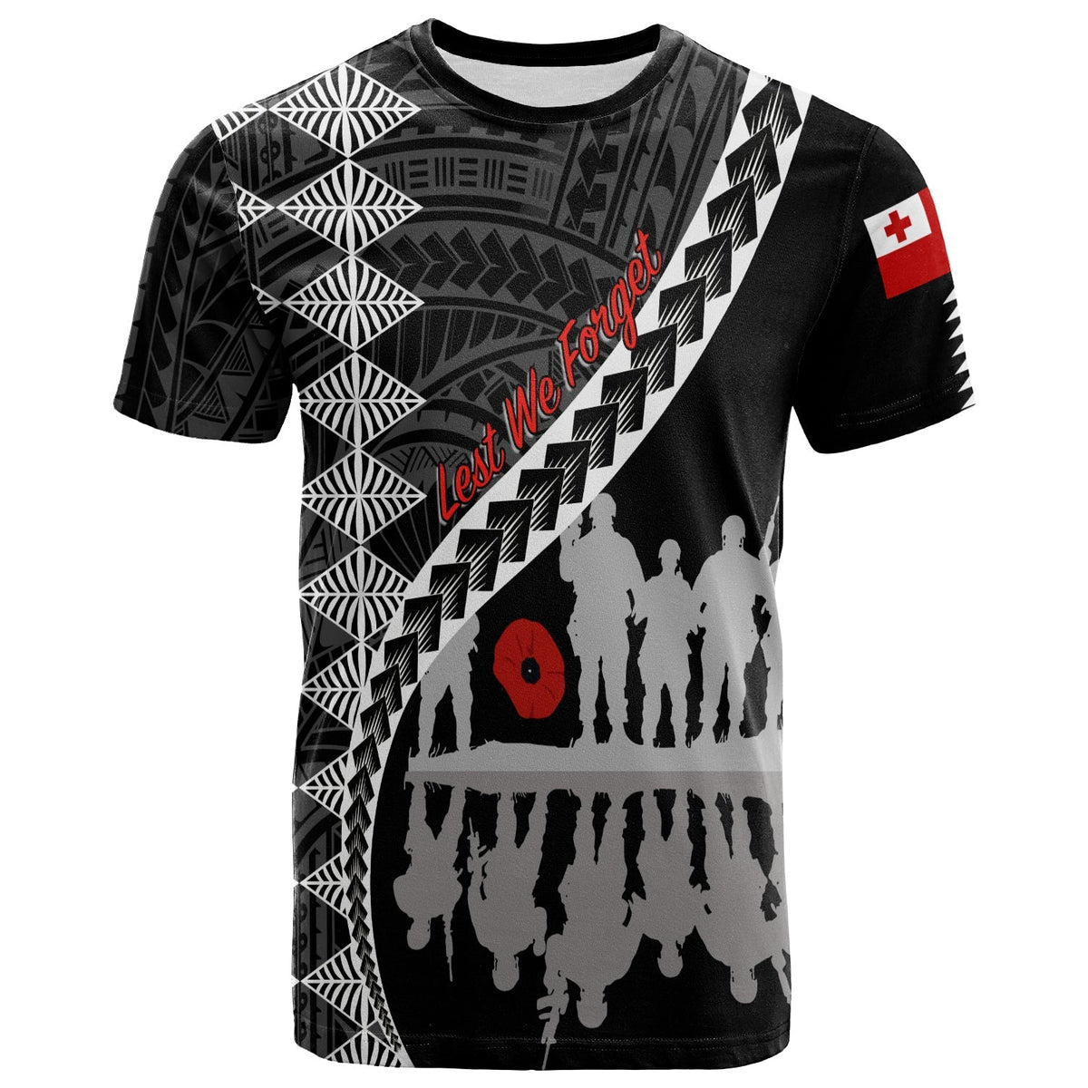 Tonga ANZAC Day Black and White T Shirt Lest We Forget - Wonder Print Shop