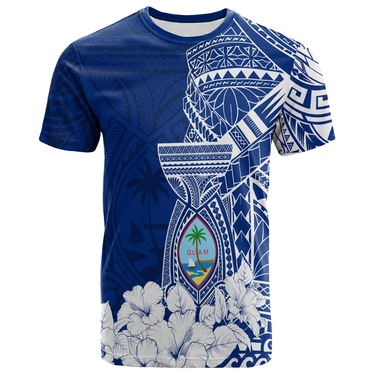 Custom Guam Tribal Latte Stone T Shirt Mix Hibiscus - Wonder Print Shop