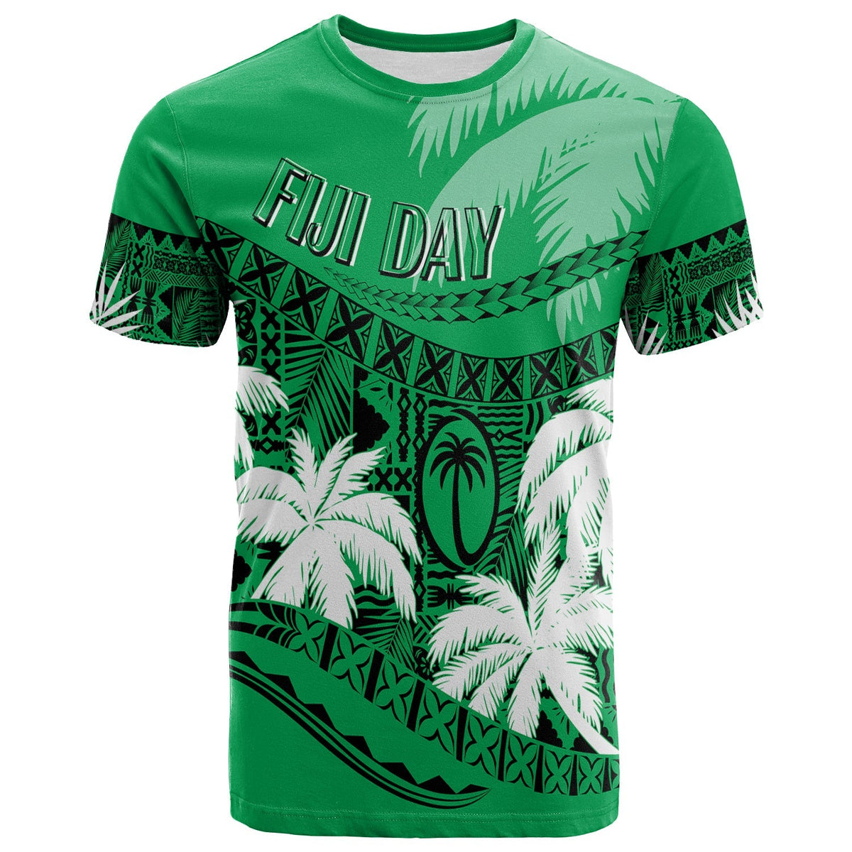 Personalised Fiji Day T Shirt Flying Fijians Masi Kesa Style Green - Wonder Print Shop