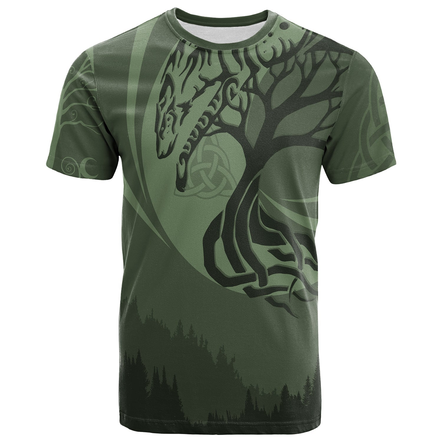 Celtic Tree of Life with Wolf Spirit T Shirt Crescent Crann Bethadh - Wonder Print Shop