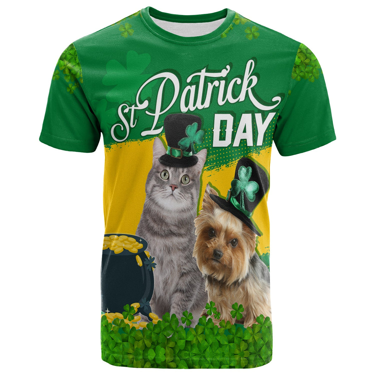 Happy St.Patrick Day Green T Shirt Pets in Leprechaun Hat - Wonder Print Shop