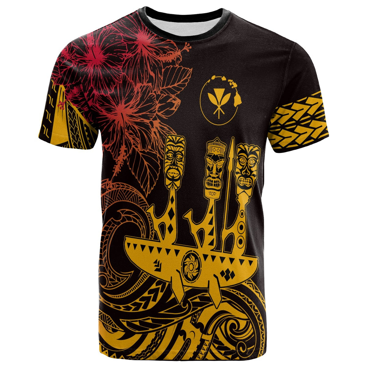 Hawaii Outrigger Canoe Paddling T Shirt Tribal Tiki - Wonder Print Shop