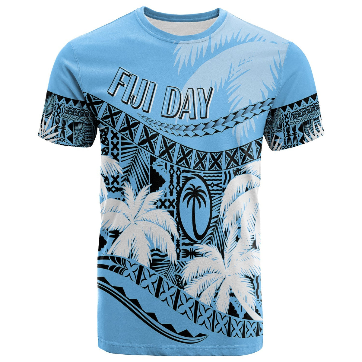 Personalised Fiji Day T Shirt Flying Fijians Masi Kesa Style Turquoise - Wonder Print Shop