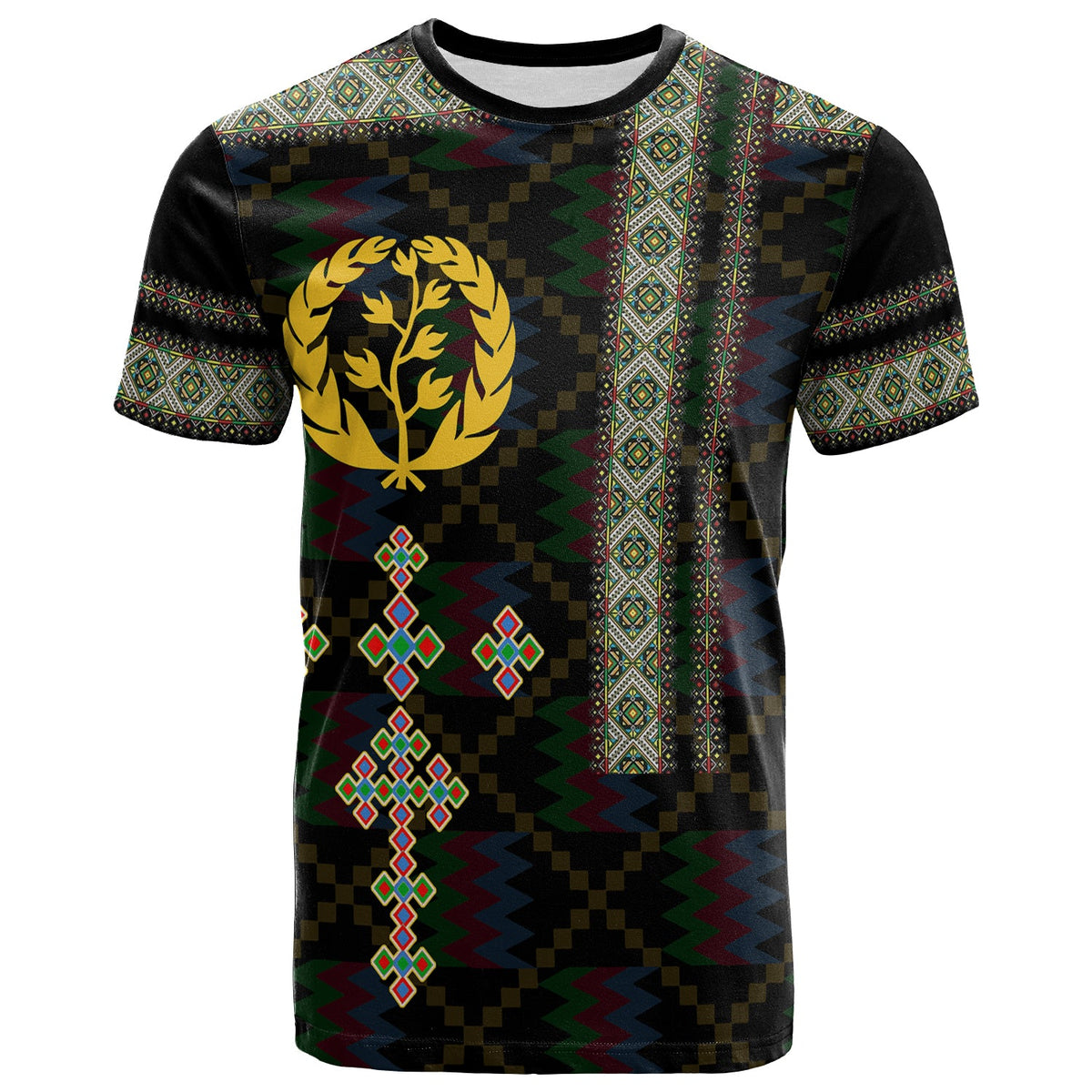 Eritrea Tilet Pattern T Shirt Eritrean Cross Black - Wonder Print Shop