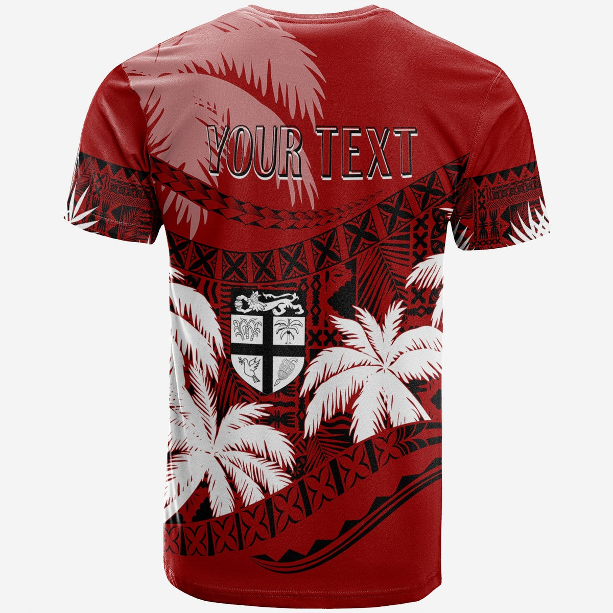 Red Fiji Day T-shirt with back crest and 'YOUR TEXT' personalization