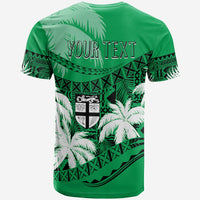 Personalised Fiji Day T-shirt, green back with 'YOUR TEXT' and shield graphic