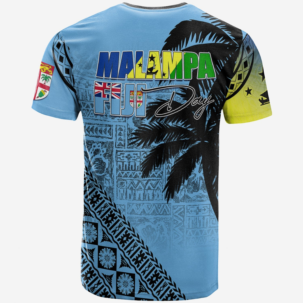 Graphic T-shirt with Malampa Fiji Day back print and palm tree