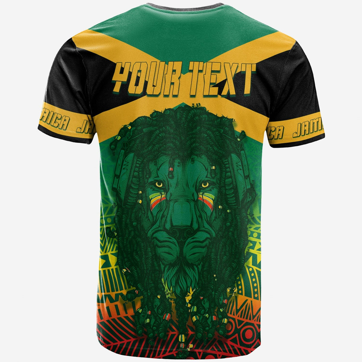 Jamaica Personalised T Shirt Rastafari Lion Mix Kente - Wonder Print Shop