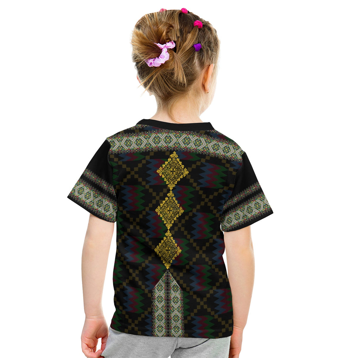 Eritrea Tilet Pattern KID T Shirt Eritrean Cross - Black - Wonder Print Shop