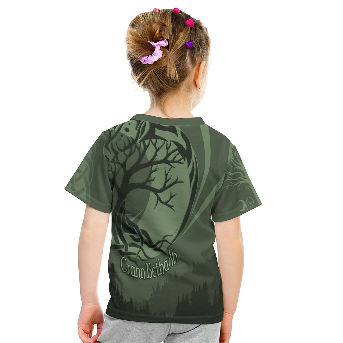 Celtic Tree of Life with Wolf Spirit KID T Shirt Crescent Crann Bethadh - Wonder Print Shop