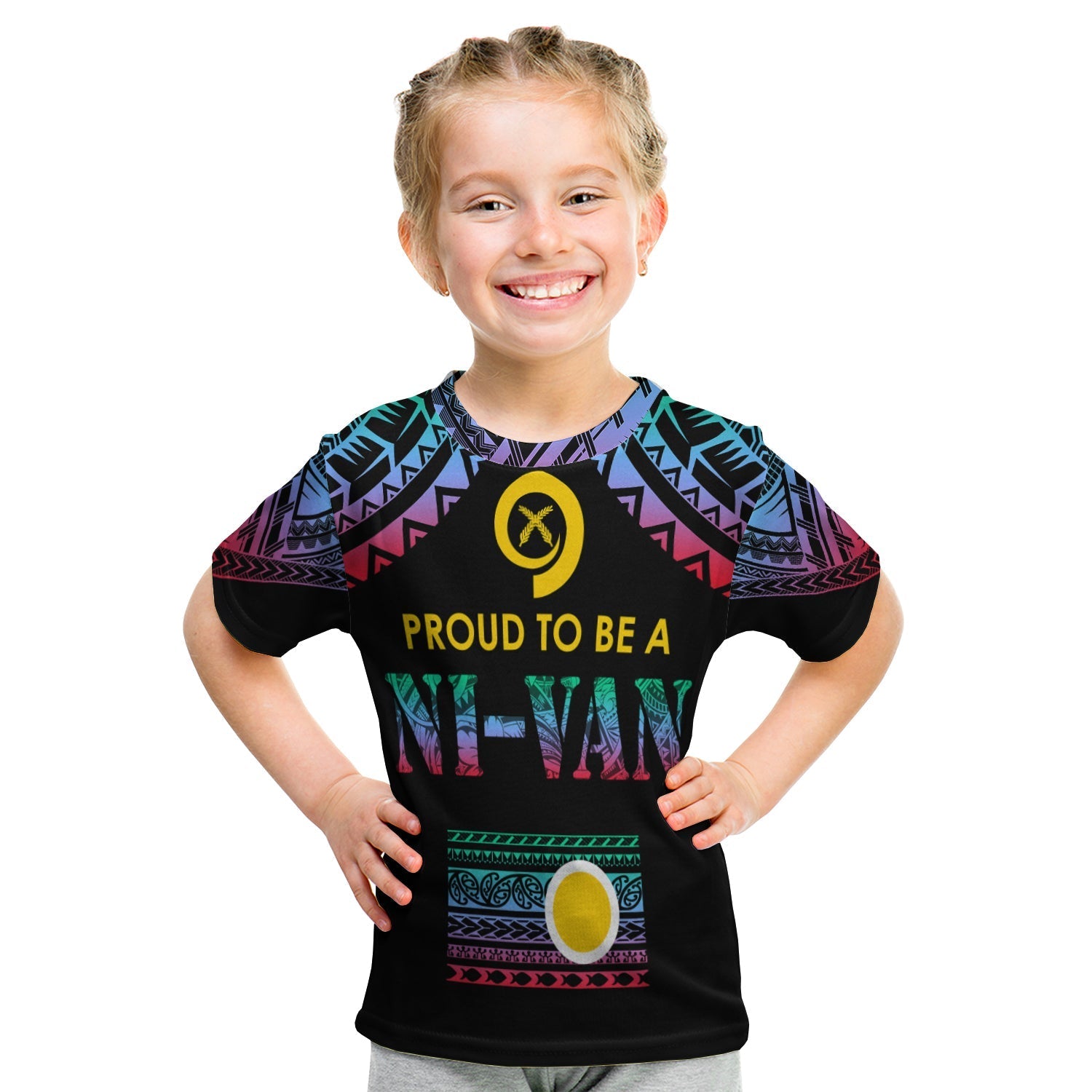 Vanuatu Proud To Be A Ni-Van - Polynesian Pattern T Shirt KID - Shefa Province - Wonder Print Shop