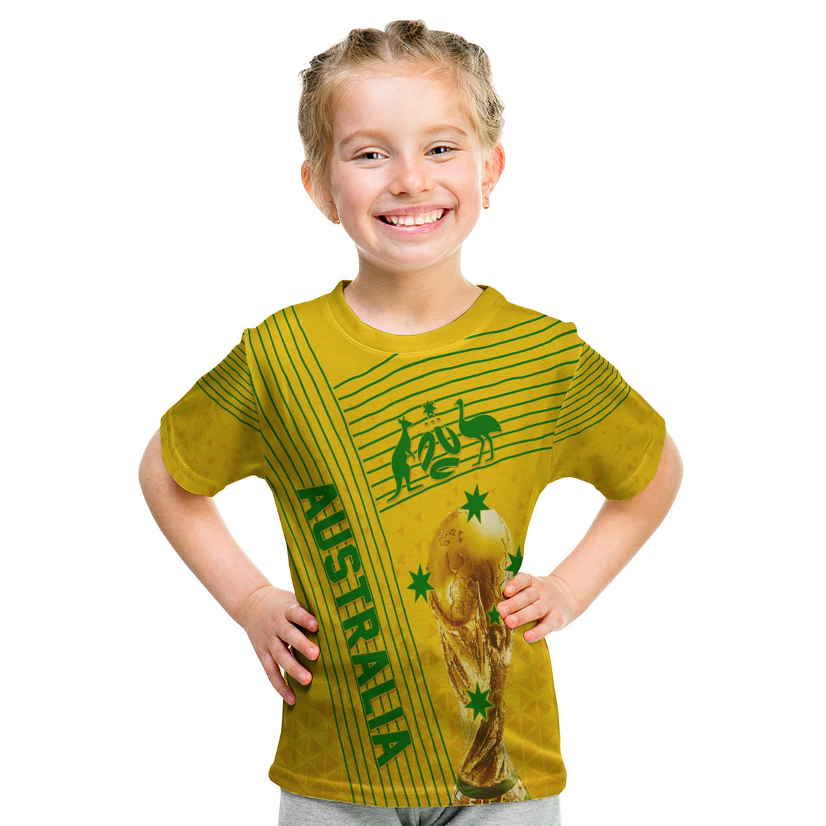 Personalised Australia Soccer WC 2022 T Shirt KID Socceroos Sporty Style - Wonder Print Shop