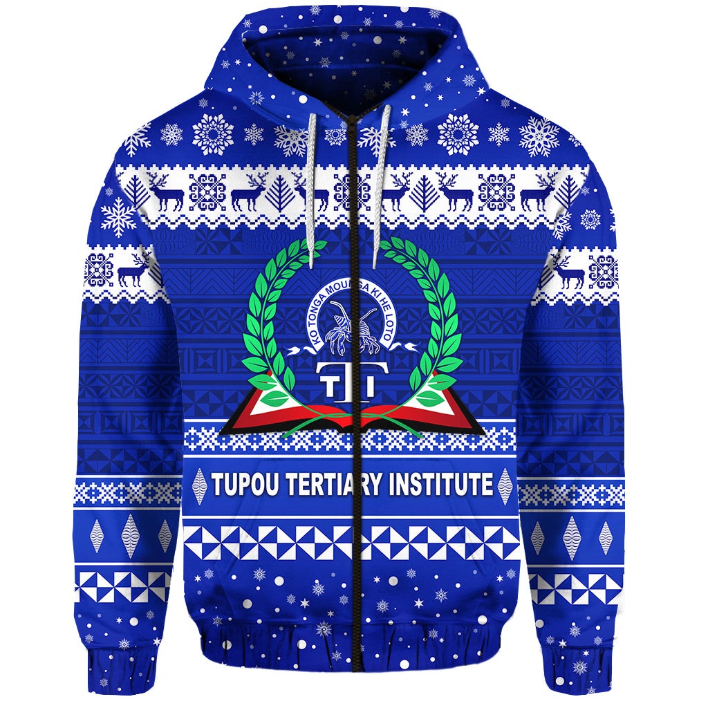 Custom Tupou Tertiary Institute Christmas Tonga Zip Hoodie Simple Style LT8 - Wonder Print Shop