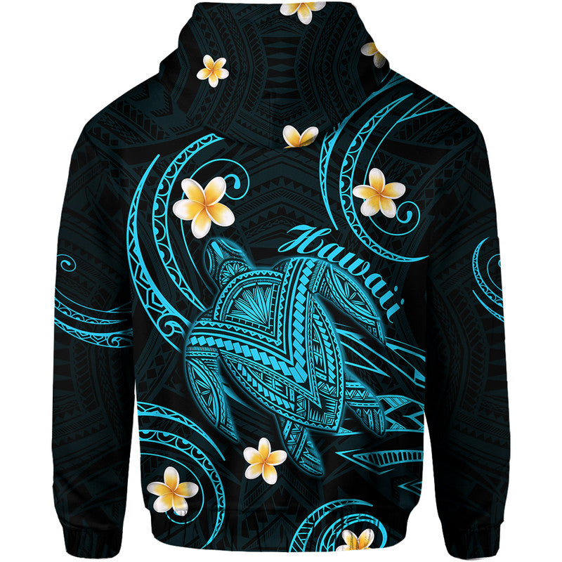 Hawaii Hoodie Hawaiian Turtle Plumeria Mixed Polynesian Turquoise Style - Wonder Print Shop