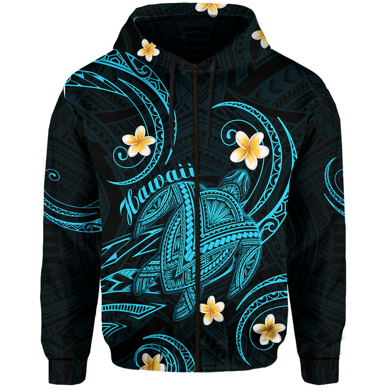 Hawaii Hoodie Hawaiian Turtle Plumeria Mixed Polynesian Turquoise Style - Wonder Print Shop