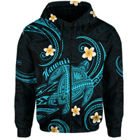 Custom Hawaii Hoodie Hawaiian Turtle Plumeria Mixed Polynesian Turquoise Style - Wonder Print Shop