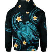 Custom Hawaii Hoodie Hawaiian Turtle Plumeria Mixed Polynesian Turquoise Style - Wonder Print Shop