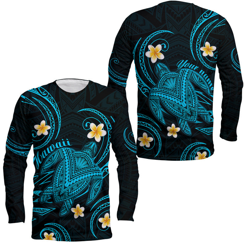 Custom Personalised Hawaii Long Sleeve Shirt Hawaiian Turtle Plumeria Mixed Polynesian Turquoise Style - Wonder Print Shop