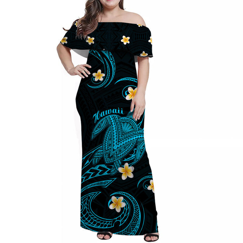 hawaii-women-off-shoulder-long-dress-hawaiian-turtle-plumeria-mixed-polynesian-turquoise-style
