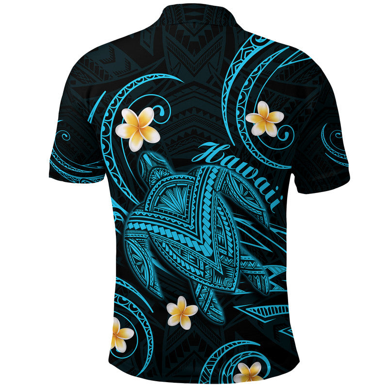 Hawaii Polo Shirt Hawaiian Turtle Plumeria Mixed Polynesian Turquoise Style - Wonder Print Shop