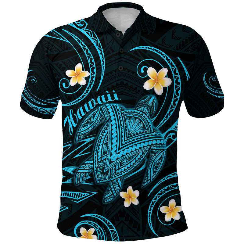 Custom Hawaii Polo Shirt Hawaiian Turtle Plumeria Mixed Polynesian Turquoise Style - Wonder Print Shop