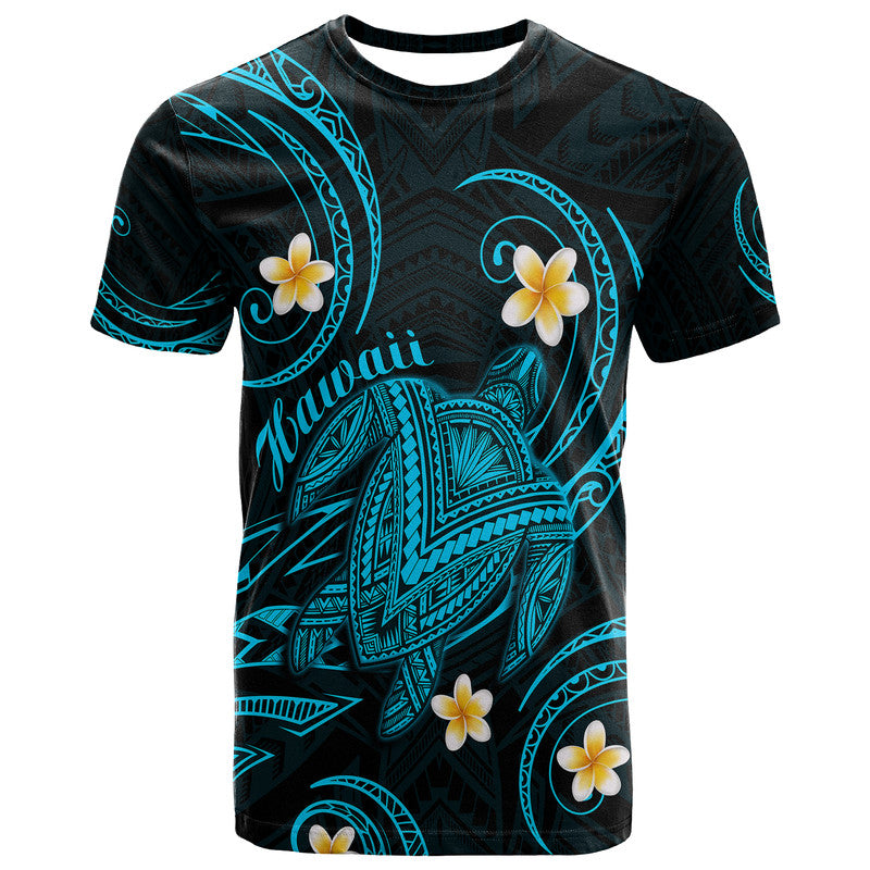 Custom Hawaii T Shirt Hawaiian Turtle Plumeria Mixed Polynesian Turquoise Style - Wonder Print Shop
