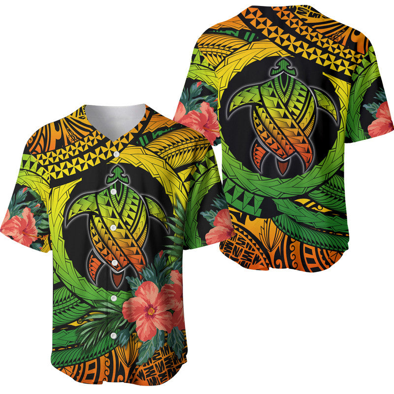 Polynesian Turtle Baseball Jersey Circle Turtle Hibiscus Reggae LT9 - Wonder Print Shop