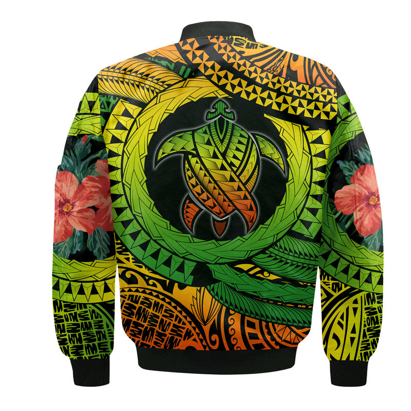 Polynesian Turtle Bomber Jacket Circle Turtle Hibiscus Reggae LT9 - Wonder Print Shop