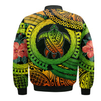 Polynesian Turtle Bomber Jacket Circle Turtle Hibiscus Reggae LT9 - Wonder Print Shop