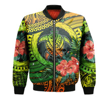 Polynesian Turtle Bomber Jacket Circle Turtle Hibiscus Reggae LT9 - Wonder Print Shop