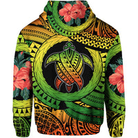 Polynesian Turtle Hoodie Circle Turtle Hibiscus Reggae - Wonder Print Shop