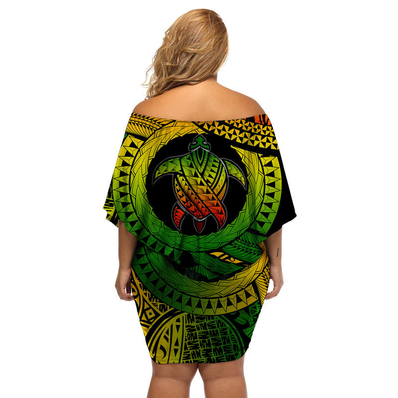 Polynesian Turtle Women Off Shoulder Short Dress Circle Turtle Hibiscus Reggae - Wonder Print Shop