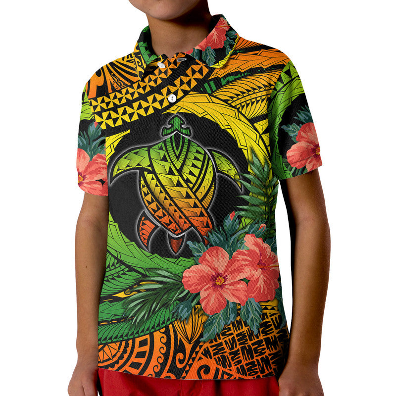 Polynesian Turtle Polo Shirt Circle Turtle Hibiscus Reggae - Wonder Print Shop