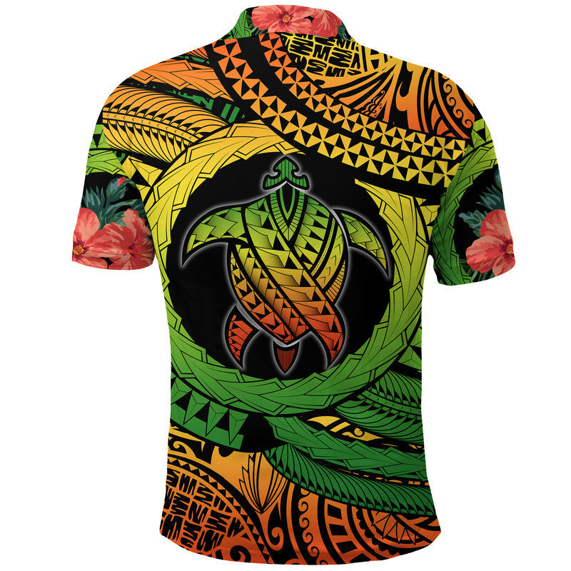 Polynesian Turtle Polo Shirt Circle Turtle Hibiscus Reggae - Wonder Print Shop