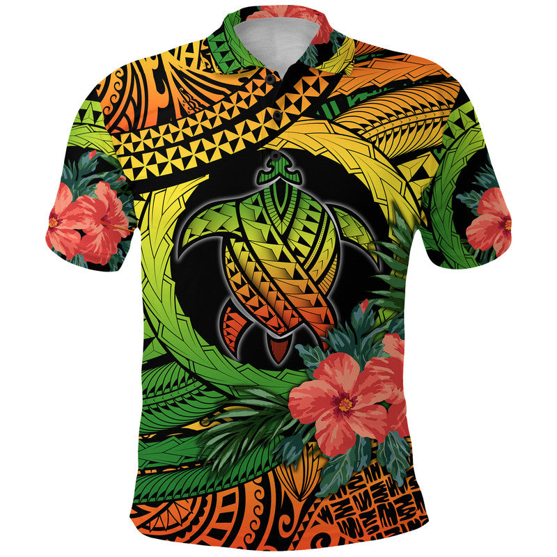 Polynesian Turtle Polo Shirt Circle Turtle Hibiscus Reggae - Wonder Print Shop