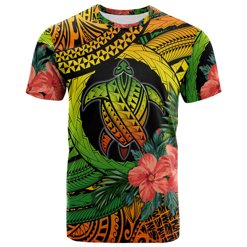 Polynesian Turtle T Shirt Circle Turtle Hibiscus Reggae - Wonder Print Shop