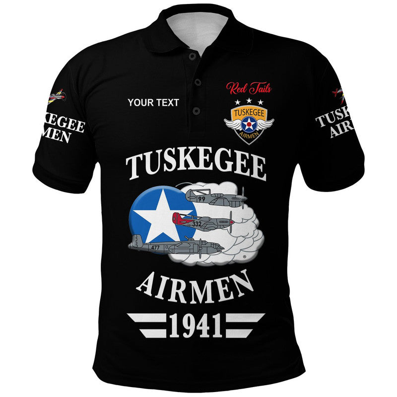 Custom Tuskegee Airmen Polo Shirt The Red Tails Original Style Black LT8 - Wonder Print Shop