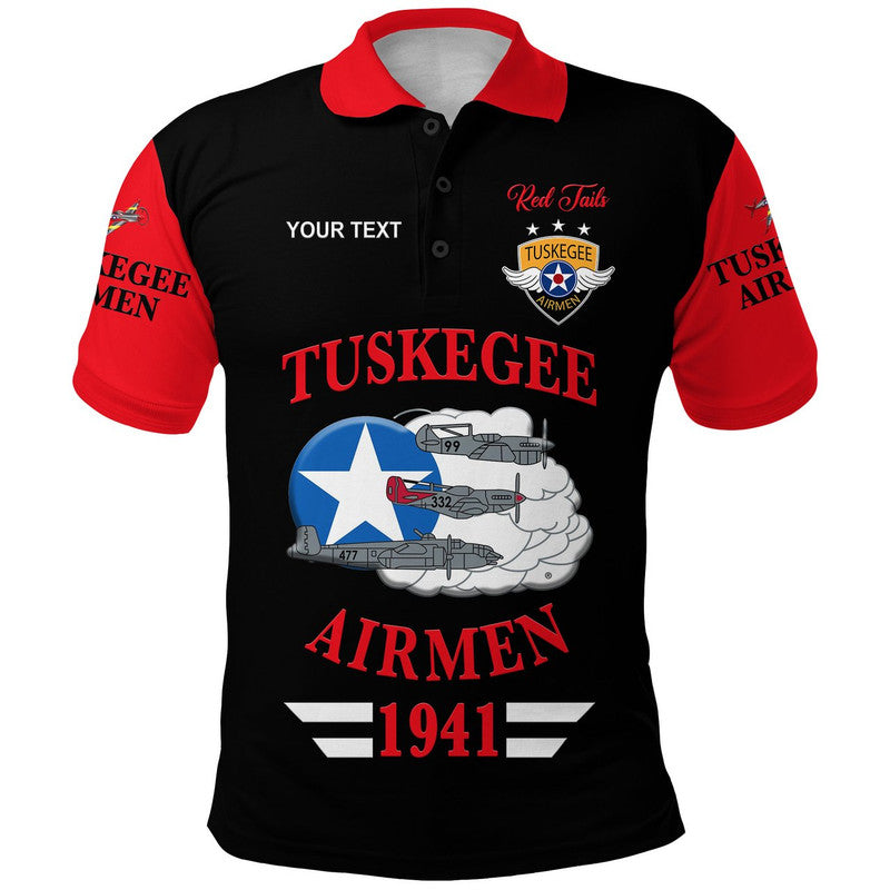 Custom Tuskegee Airmen Polo Shirt The Red Tails Original Style Black Red LT8 - Wonder Print Shop