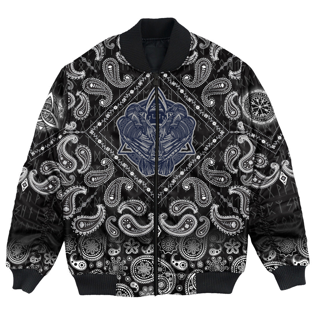 Viking Bomber Jacket Two Celtic Ravens Tattoo with Bandana Paisley Style RLT12 - Wonder Print Shop