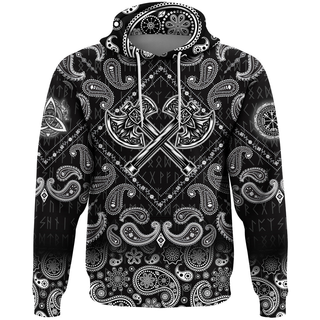 Viking Hoodie Two Warrior Axes with Bandana Paisley Style RLT12 - Wonder Print Shop