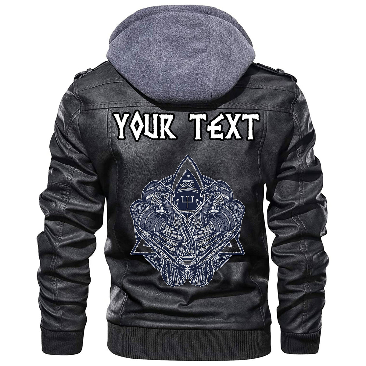(Custom) Wonder Print Shop - Two Celtic Ravens Tattoo Leather Jacket RLT12 - Wonder Print Shop