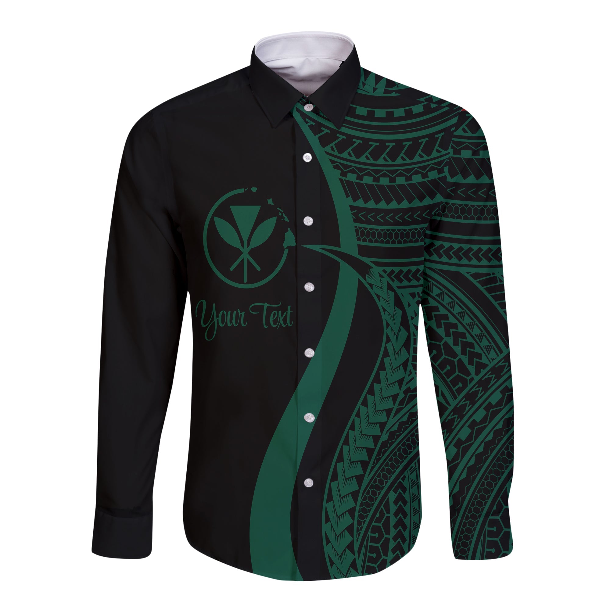 Hawaii Long Sleeves Button Shirts - Green Polynesian Tentacle Tribal Pattern - Wonder Print Shop